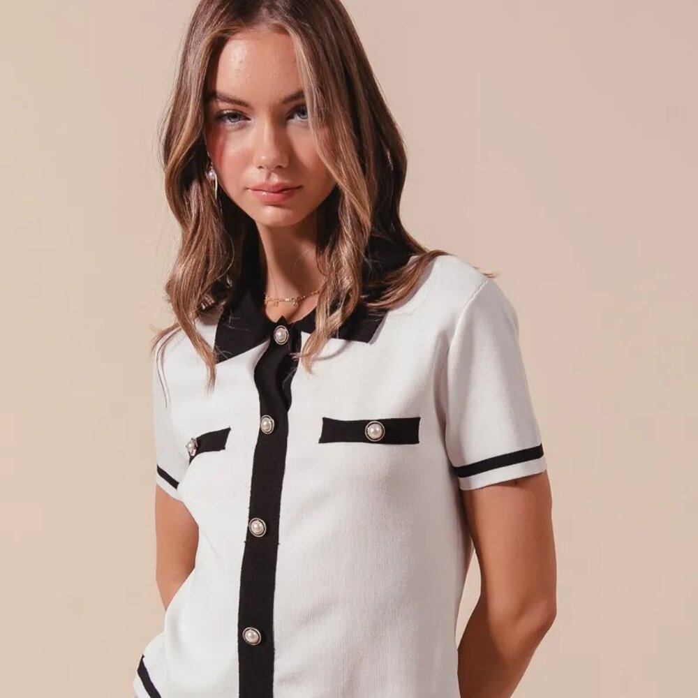 SO ME Button Down Knitted Sweater Shirt Top